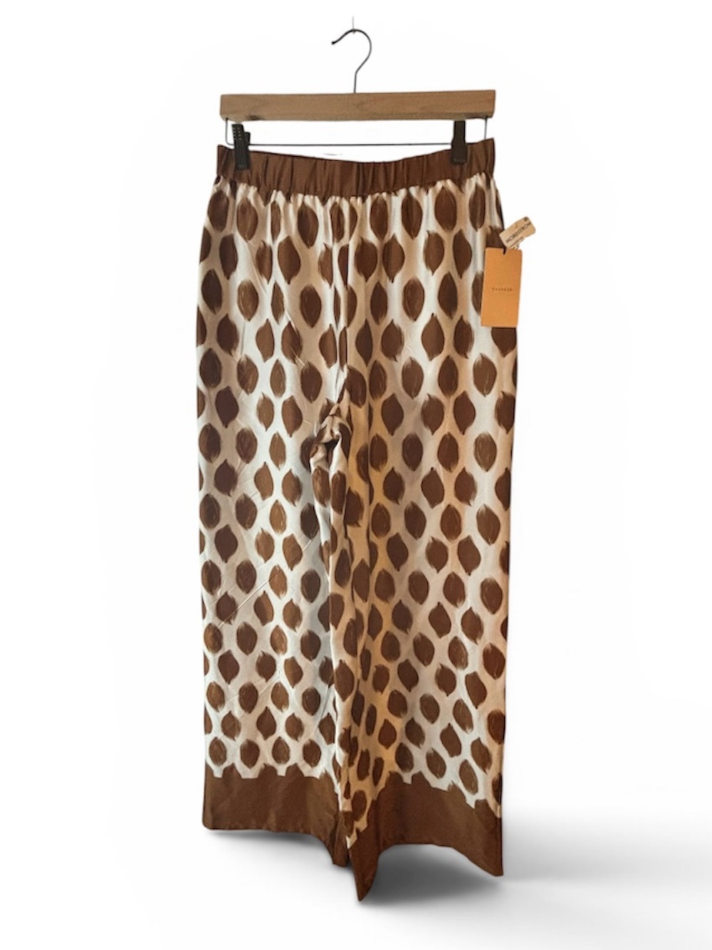 Nordstrom Halogen Brown & Cream Leaf-Print Wide Leg Pants